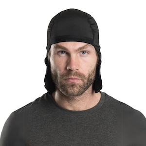 Solid Schwarz mit Schwänzen Skull Cap Full Head Wrap | Hi-Tech Soaker Fabric | Motorrad Skull Cap Kopftuch