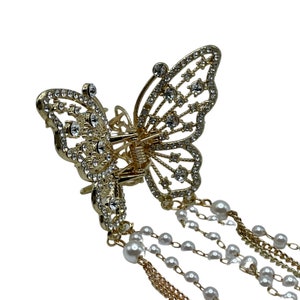 1" Bling Butterfly Jaw Clip Bling Gold Butterfly 2" x 1.5" , 6" tassels (Pack of 3)