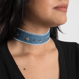 Denim-choker | Jean choker ketting | Bling piramide denim choker | Cadeau voor haar