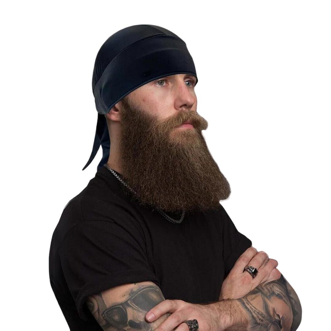 Solid Black Soaker Full Head Wrap | Hi-Tech Soaker Fabric | Motorcycle Skull Cap Headwrap