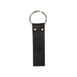 Single Key Biker Cross Black Leather Key Chain : Vibrant & Bold Accessory for Bikers!
