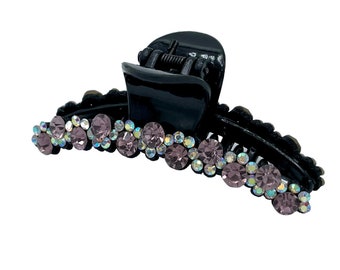 Elegant Purple Crystal Hair Clip - 2" Jaw Grip with Sparkling Stones (Pack of 6)