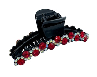 Elegante rote Kristall Haarspange - 5 cm Kiefergriff mit funkelnden Steinen (6 Stück)