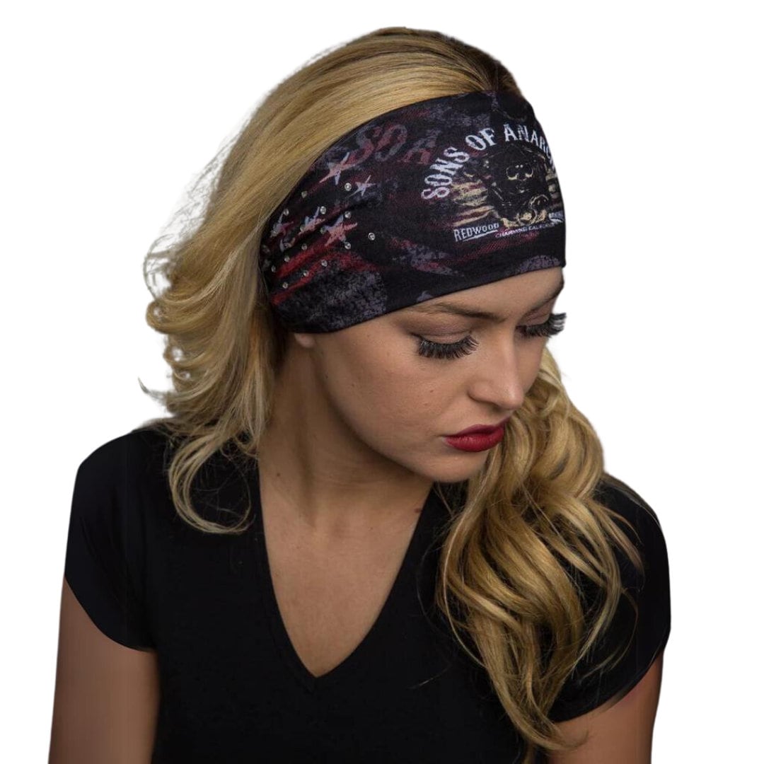 低価格 SOA Reaper Flag With Gems EZ Bandz | Biker Headband Bandana 帽子
