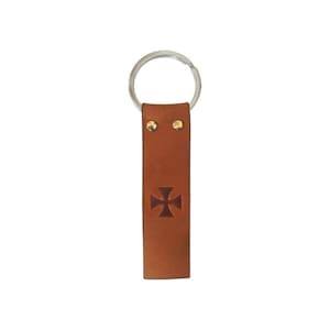 Single Key Biker Cross Brown Leather | Genuine Leather 4” Long | Leather Key Chain