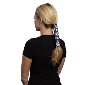 Neoprene With Fuchsia Hibiscus Flower 4” Hair Glove® | Biker Ponytail Hair Glove| No Slip Ponytail Hair Wrap | Ponytail Hair Glove