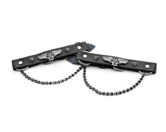 Correas para botas con cruz de Malta y alas / Hechas de cuero de alta calidad / Hechas a mano con metal / Juego de pulseras