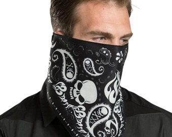 Mascarilla Bandana / Locura de calavera llameante / Microfibra cómoda de alta calidad