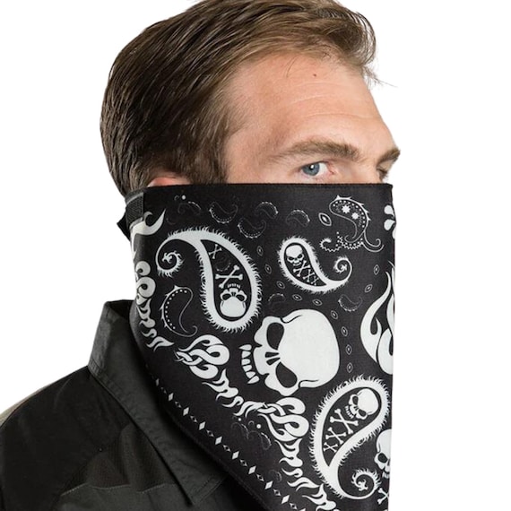 2 Maschere Bandana Paisley Nere In Cotone, Cucite A Mano, Riutilizzabili