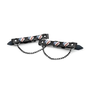 Red White and Blue Hearts Boot Straps | Made of High Grade Leather | Handcrafted with Metal | Bracelet Set