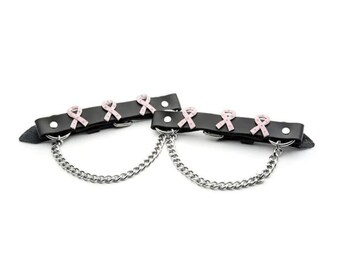 Cancer Awareness Boot Straps | Made of High Grade Leather | Handcrafted with Metal | Bracelet Set