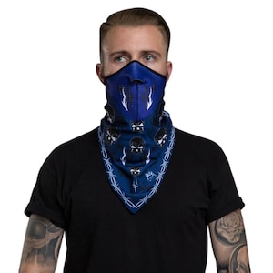 Face Mask Bandana | Blue Tribal Skull Bandana Mask | Neoprene mouth guard | Neoprene Mask
