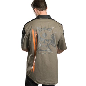 Biker Skull Graphics Mechanics Shirt | No Graphic | Ventilation Mesh | Industrial Short Sleeve Work Shirt