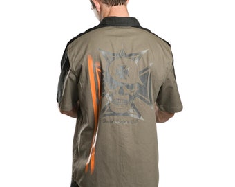 Biker Skull Graphics Mechanics Shirt | No Graphic | Ventilation Mesh | Industrial Short Sleeve Work Shirt