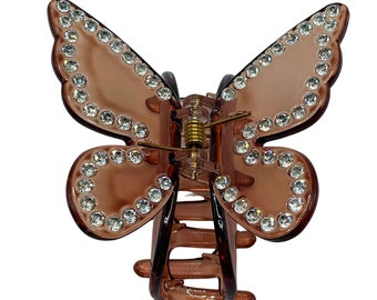 Butterfly Brown Cream Crystal Hair Clip Bronze Butterfly Claw Clip – LoveCases main image 2