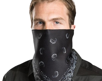 Face Mask Bandana | Black Paisley Mask | High Quality Comfortable Microfiber