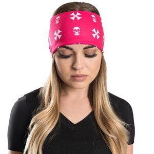 Biker Cross and Skull Pink  EZ Bandz | Pair of 2 Headbands | Biker Headband Headwrap