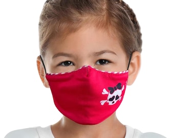Pink Skull W/Bow Kids Face Face Mask Set | Mask With Replaceable 5 Layer PM2.5 Filter | Anti-Fog Nose Wire | Easy Breathable Face Mask