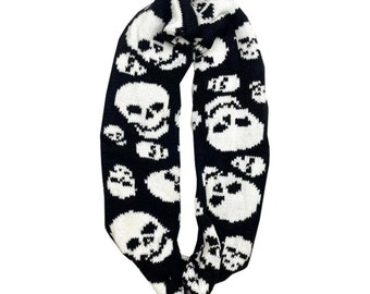 Skull Madness Double Layered Reversible Infinity Scarf - Black and White, 14"W x 50"L