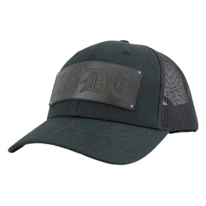 Black Leather RIDE w/Rivets 4.37&quot; x 1.55&quot;  | Trucker Snap Back | Genuine Leather Patch