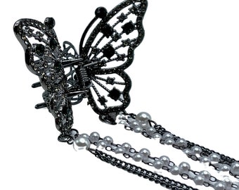 1" Bling Butterfly Jaw Clip Bling Black Butterfly 2" x 1.5" , 6" tassels (Pack of 3)