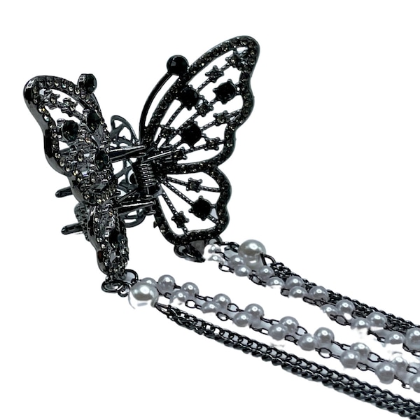 1" Bling Butterfly Jaw Clip Bling Black Butterfly 2" x 1.5" , 6" tassels (Pack of 3)