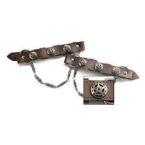 Texas Stars Brown  Boot Straps | Made of High Grade Leather | Handcrafted with Metal | Bracelet Set