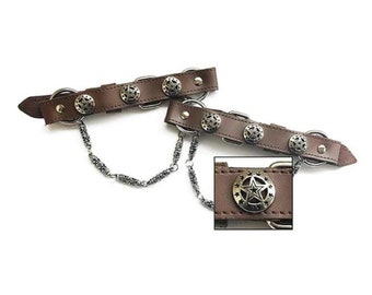 Texas Stars Brown  Boot Straps | Made of High Grade Leather | Handcrafted with Metal | Bracelet Set