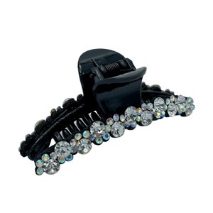 Sparkling Crystal Hair Jaw Clip - 2-inch Black Grip with Clear Rhinestones (Pack of 6)