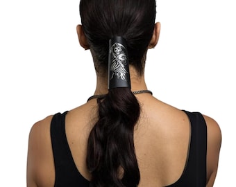 SOA 4" Reaper Draped w/Flag in Foil | Biker Ponytail Hair Glove | No Slip Ponytail Hair Wrap | Ponytail Hair Glove