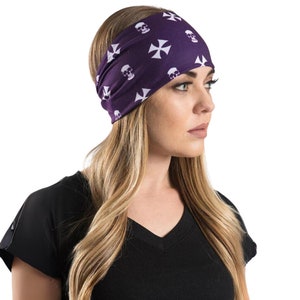 Biker Cross and Skull Purple EZ Bandz | Pair of 2 Head Bands | Headbands | Biker Headband Headwrap