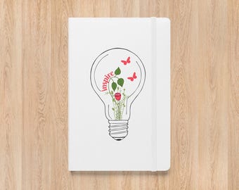 Inspire Rose and Butterfly Journal – Lightbulb Design with Pink Font | White Hardcover Notebook for Inspiration & Ideas