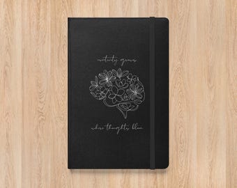 Creativity Grows Floral Brain Journal – Elegant Script Quote | Black Hardcover Notebook for Artists & Writers