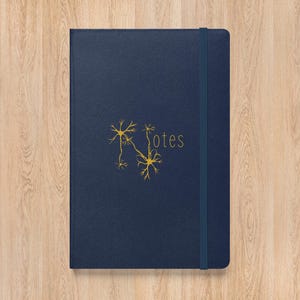 Neurons in Notes, diario con copertina rigida – Design oro a tema scientifico / Elegante quaderno blu navy per scrittori e pensatori