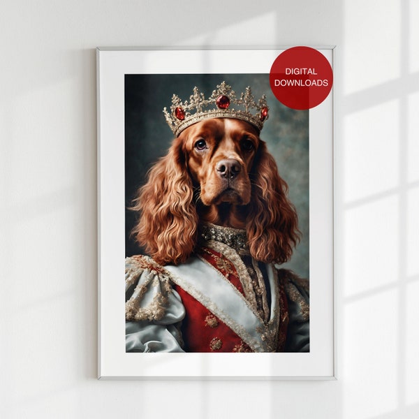 Victorian Dog Vintage Portrait, Animal Head Human Body Wall Art, Renaissance Animal Portrait, Royal King Animal Paint, Funny Animal Poster