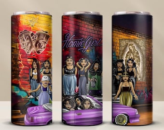 Vatos Locos 20oz Skinny Tumbler Wrap | Homie Girl PNG Sublimation Design
