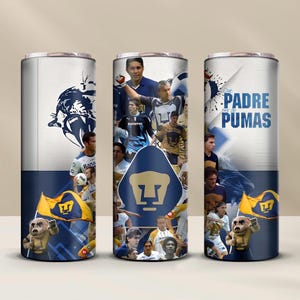 Pumas 20oz Skinny Tumbler Wrap | Pumas UNAM Soccer Team PNG Instant Download
