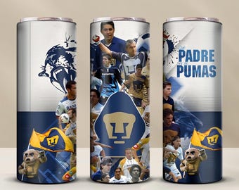 Pumas 20oz Skinny Tumbler Wrap | Pumas UNAM Soccer Team PNG Instant Download