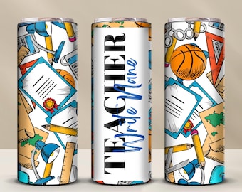 Personalized Male Teacher Coach 20oz Skinny Tumbler Wrap | Teacher Appreciation PNG Sublimation Design