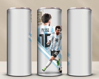 Messi World Cup 20oz Skinny Tumbler Wrap | Argentina Soccer PNG Sublimation Design