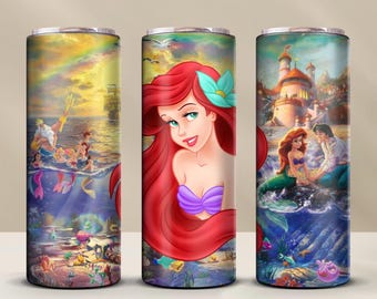 Kleine zeemeermin 20oz skinny bekeromslag |  Prinses Ariel en prins Eric PNG-sublimatieontwerp