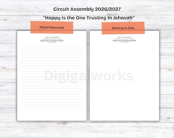 JW Circuit Assembly Letter Writing Stationery, Ministry Template, Happy Is the One Trusting In Jehovah, US Paper Size, Lined Unlined, PDF