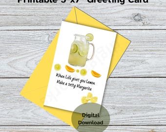 Greeting Card, Life and Lemons, 5x7 PDF, Digital Download, No Shipping, Refreshing Beverage In Jug No Envelope, Blank Inside, Motivational