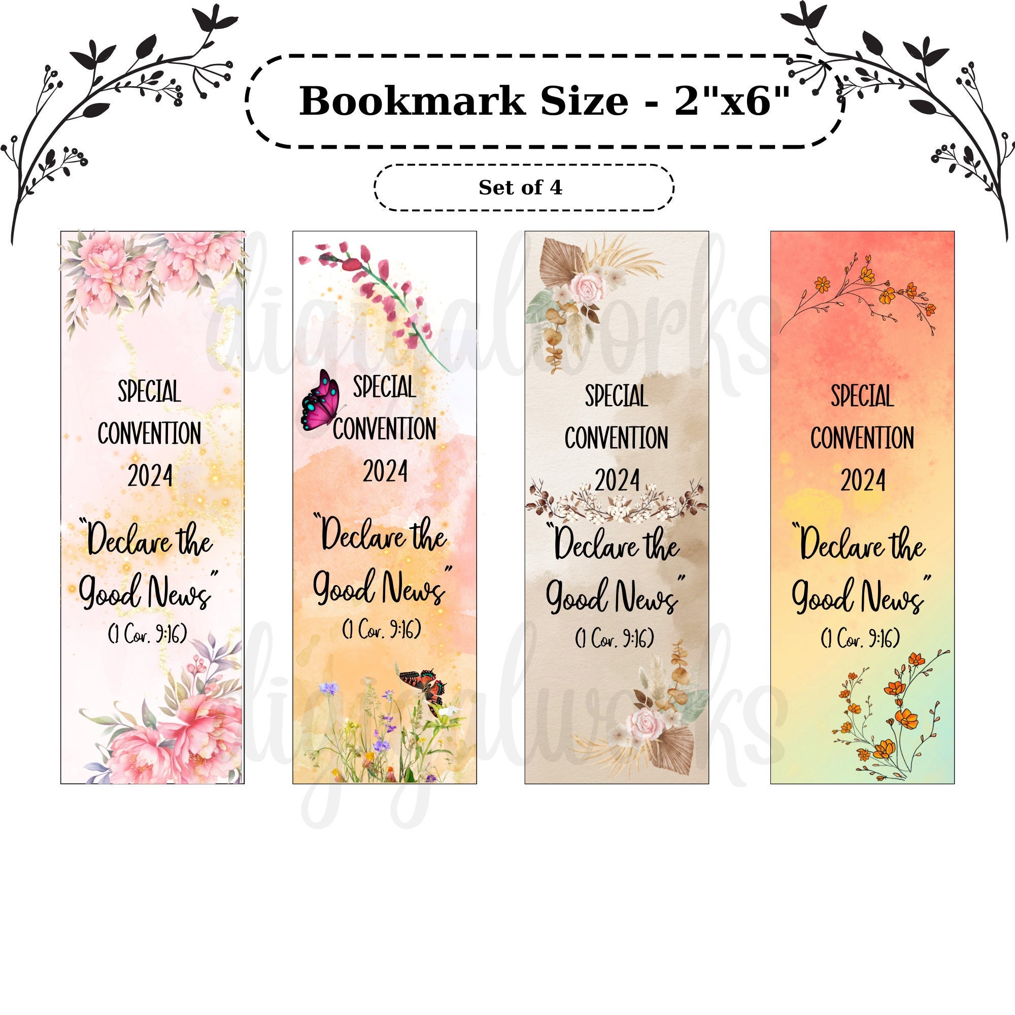 JW Special Convention 2024, Set of 4 Floral Bookmarks, Printable Gift