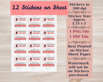 JW Sticker No Blood Transfusion, Set of 12, pdf png, Not Transparent, Digital Download, Friend Gift, US Letter Paper, Read Description