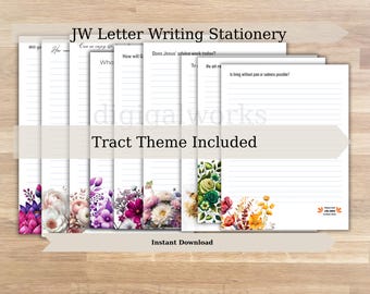 Lined Letter Writing Stationery, JW Ministry, 9 Tracts Released 2025, Floral Bee Butterfly Graphic, PDF, Digital Download, Nothing to Ship