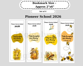 Bookmark Pioneer Service School, Class 2026, Digital Download, No Shipping, Bee Theme, Fully Accomplish Your Ministry