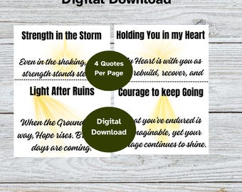 Encouragement Card, Motivational, Coping with Disaster, Set of 12, Digital Download, No Shipping, pdf jpg, US Letter Size, 4 per page