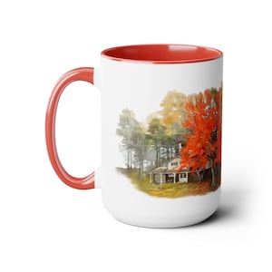 Levendige sinaasappelboomkoffiemok, 15 oz