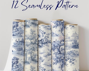 Elegant French Toile Pattern, Upholstery, Quilting - Vintage Blue and White Fabric Design, French Toile de Jouy Digital Paper, Blue Vintage
